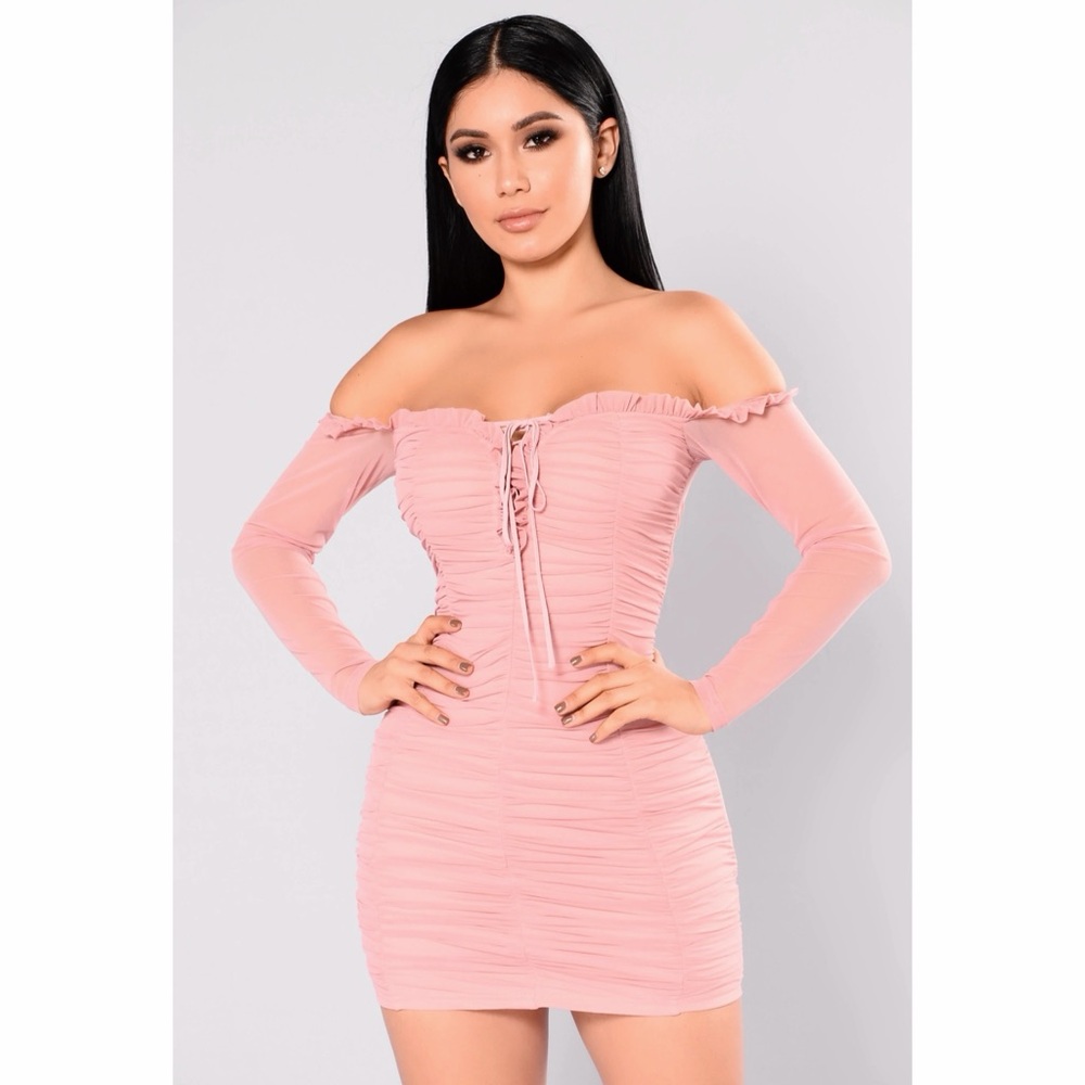 Fashion Nova Maura Mesh Dusty Rose Lace-Up Ruched Dress